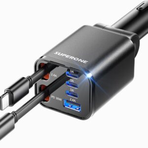 USB C Car Charger Adapter for iPhone 17 16 15 14 13 12, Samsung, Black