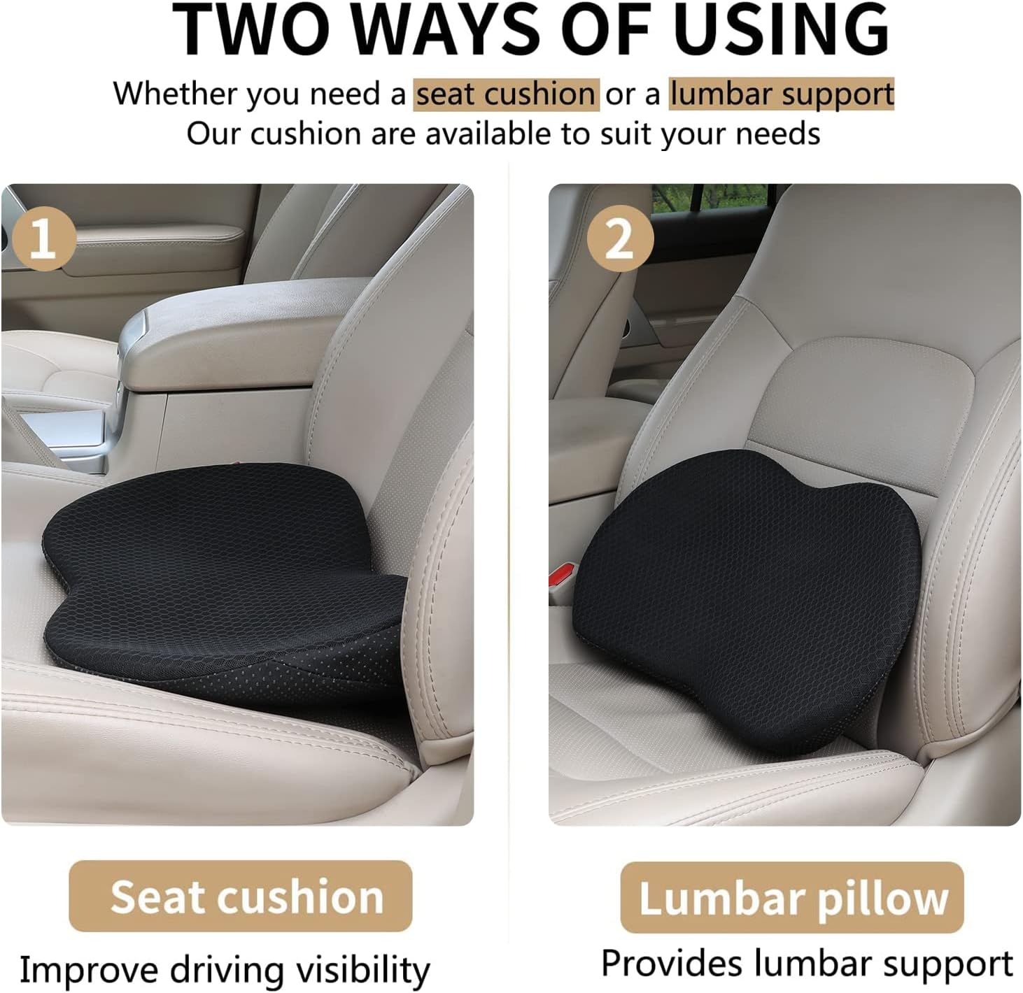 Car Seat Cushions for Driving - Road Trip Essentials for Drivers(Black) - Image 3
