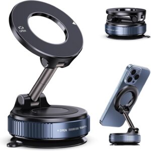 Vacuum Magnetic Suction Phone Holder for Car, with all Smartphones (Black)